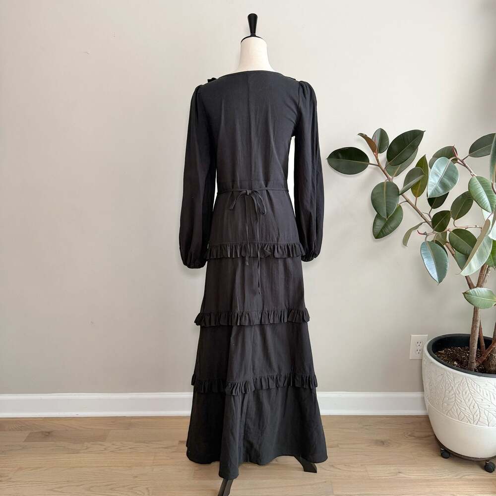 Commense Long Sleeve Tiered Ruffle V-Neck Semi Sheer Maxi Dress - Picture 5 of 9
